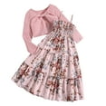 thumbnail image 2 of UQJfacai Kid Toddler Girl Fall Clothes 2 Piece Floral A Line Ruffle Spaghetti Strap Dress and Long Sleeve Cardigan Set 8-12 Years, 2 of 3