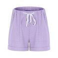 thumbnail image 4 of MIUOWANP Women's Elastic Waist Shorts with Pockets Solid Color Hollowing Out Drawstring Waist and Wide Legged Shorts Size L(8)Purple, 4 of 6