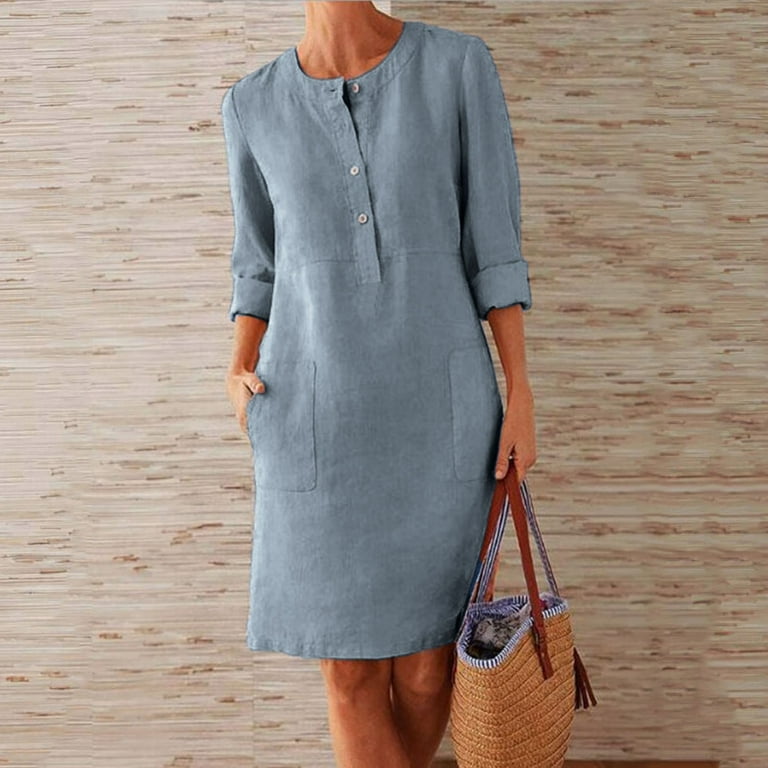 Wxolcjlv Ladies Dress V Neck Loose Button Ladies Clothes Home Wear Spring Summer Ouwear Travel Cute Soft Womens Dresses Gifts to Mother, Women's, Size
