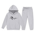 thumbnail image 5 of fnnxnal Gray Girls' Tracksuit Set - 100% Polyester Soft Hoodie & Joggers, Heart Paw Print Design, Comfortable Kids Activewear for Ages 2-13,Size 13 T, 5 of 6