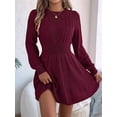 thumbnail image 5 of Women'S Fall Long Sleeve Mock Neck Sweater Dress Casual Loose Ribbed Knit Mini Short Pullover Dresses Wine Red XL, 5 of 8