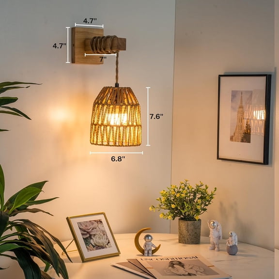 Rattan Wall Sconces Battery Operated, Boho Wall Sconce, Battery Operated Wall Sconce Set of Two, Rechargeable Woven Lantern Wireless Wall Light/Lamp for Bedroom Home Decor$$Tools & Hardware Other