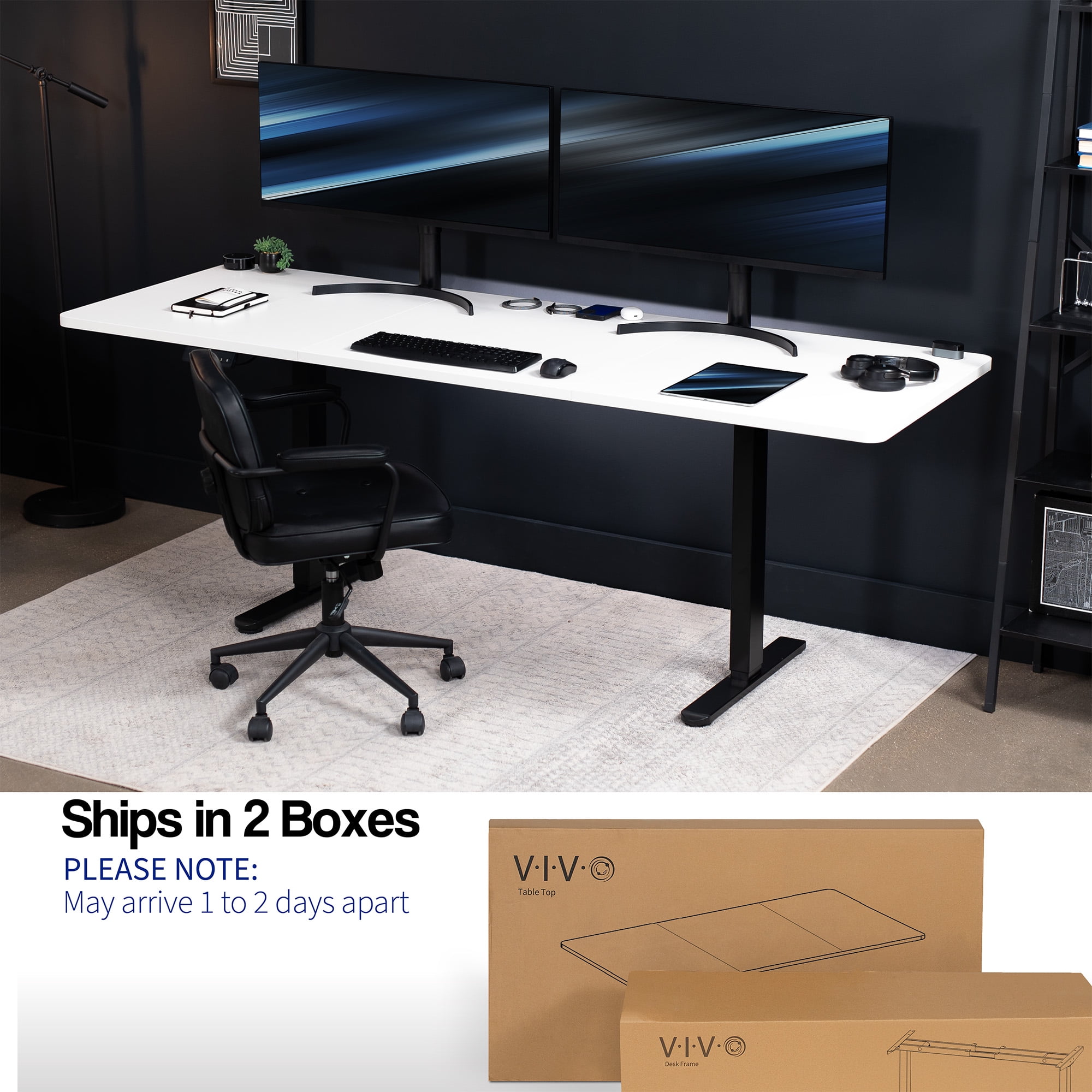 VIVO Electric Dual Motor 83” x 30” Standing Desk, Black Top, White Frame
