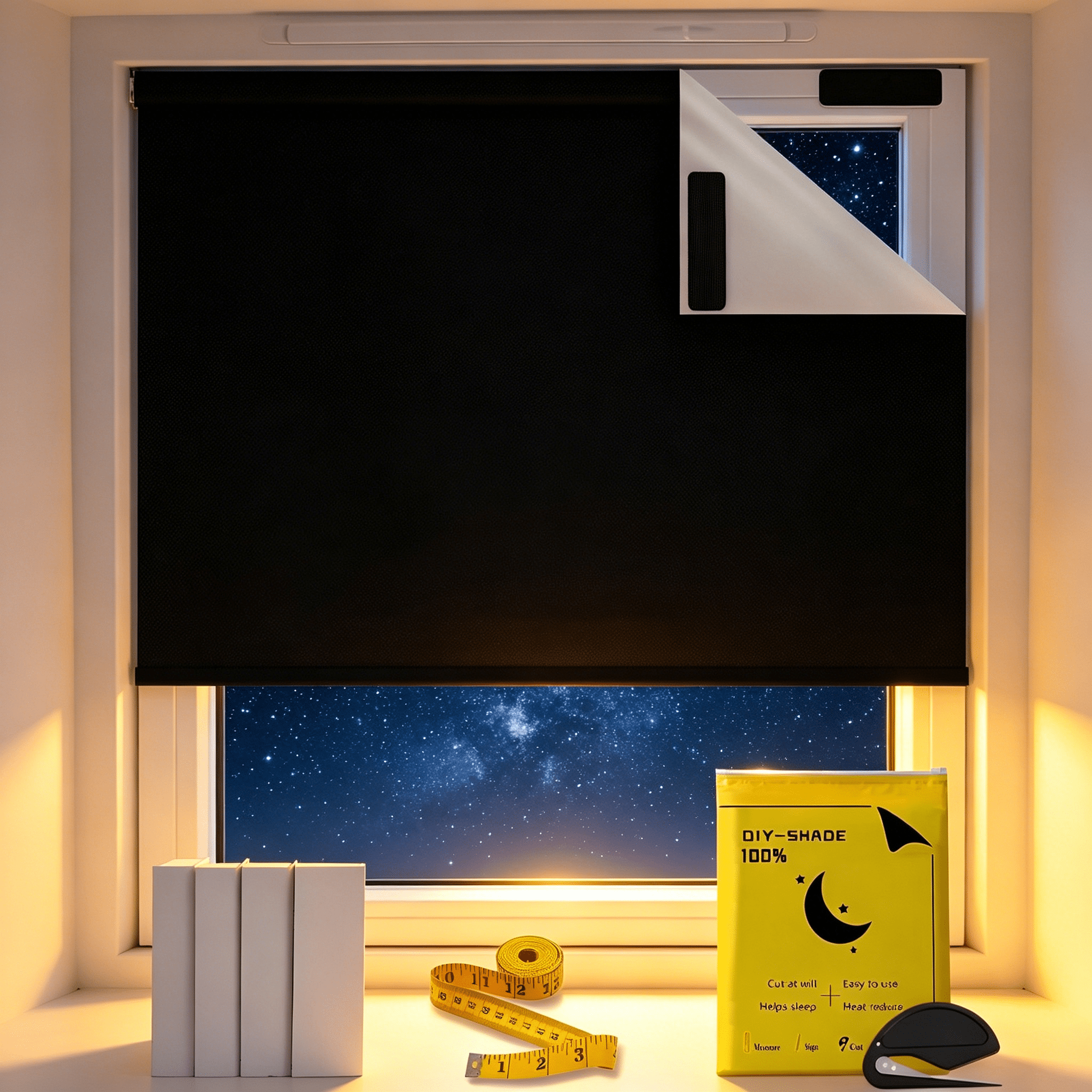 AUQ 2026 New 100% Blackout Curtains,39"X57" No Drill Portable Diy Window Shades for Bedroom,Polyester Window Blinds Easy to Install Blinds for Indoor Windows No Drill