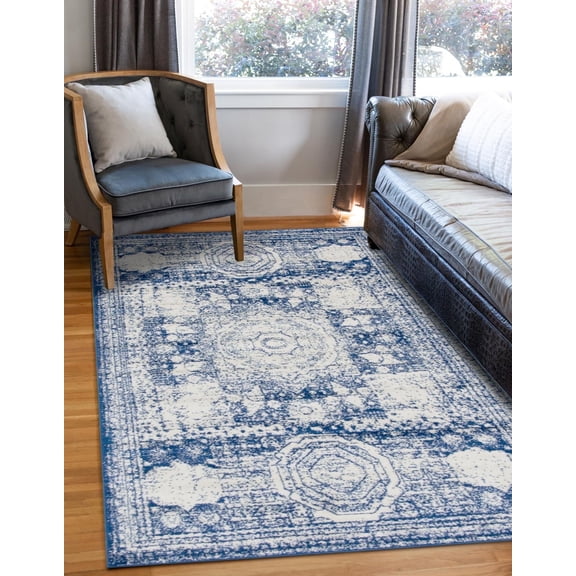 Unique Loom Bromley Collection Area Rug - Wells (8' x 11' Rectangle Ivory and Blue/Ivory)