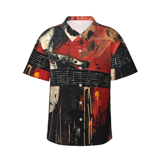 Balery Abstract Skull Guitar Art Camisas hawaianas de manga corta para hombre, camisas playeras de corte holgado, camisas de vacaciones con botones,Small
