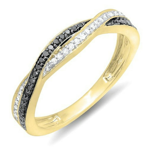 Dazzlingrock Collection 0.25 Carat (ctw) 18K Round Black & White Diamond Anniversary Wedding Band Swirl Matching Ring 1/4 CT, Yellow Gold, Size 9