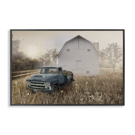 Stupell Industries Farmhouse Vintage Pickup in Wildflowers Black Framed Giclee Art, 18 x 12, by Nan