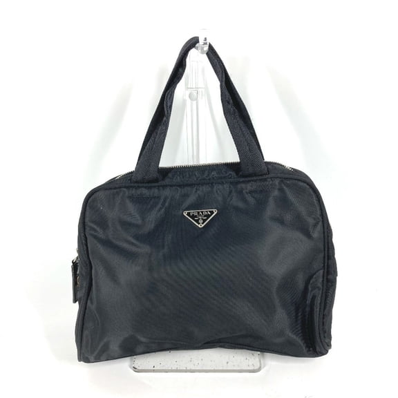 Pre-Owned PRADA Triangle Logo Plate Handbag in Nylon, Women's, Black (Good)