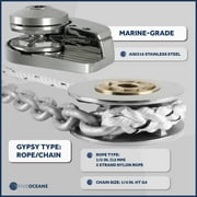 Five Oceans Vertical Windlass Kit, Boat Anchor Windlass Pacific 600 Watts, 12V DC, with 3-Strand Rope 1/2 Inch x 200 Ft, Galvanized Steel HT G4 Chain 1/4 Inch x 15 Ft - FO3931-C3
