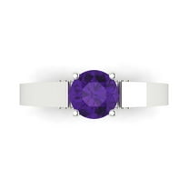 1.06 ct Round Cut Natural Amethyst Solitaire with Simulated Diamond Accents 18K White Gold Womens Engagement Ring