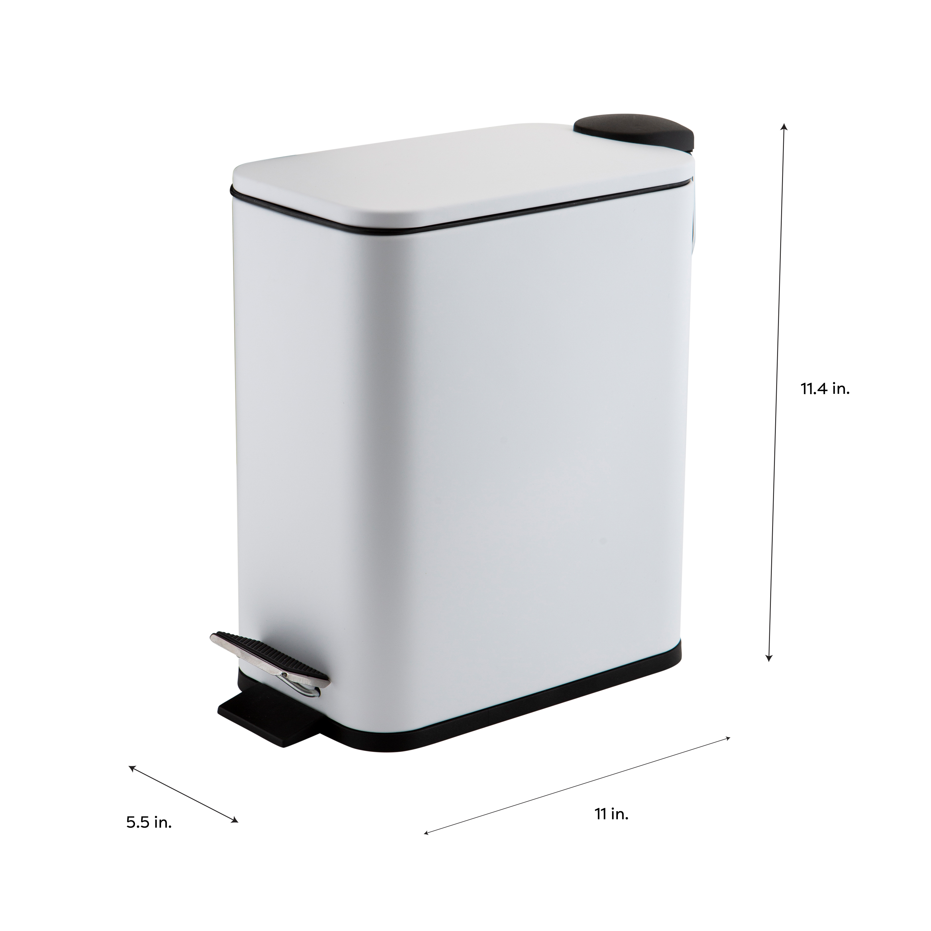 Bath Bliss Slim 1.3 gal Iron Step Pedal Bathroom Wastebasket with Soft Close Lid, White
