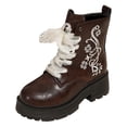 thumbnail image 7 of Women's Leather Lace up Combat Boots Platform Comfortable Lug Sole Chunky Casual Fall Winter Warm Motorcycle Booties a-Coffee Size 8, 7 of 7