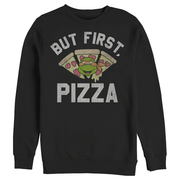Men's Teenage Mutant Ninja Turtles But First Pizza Sweatshirt Black Small