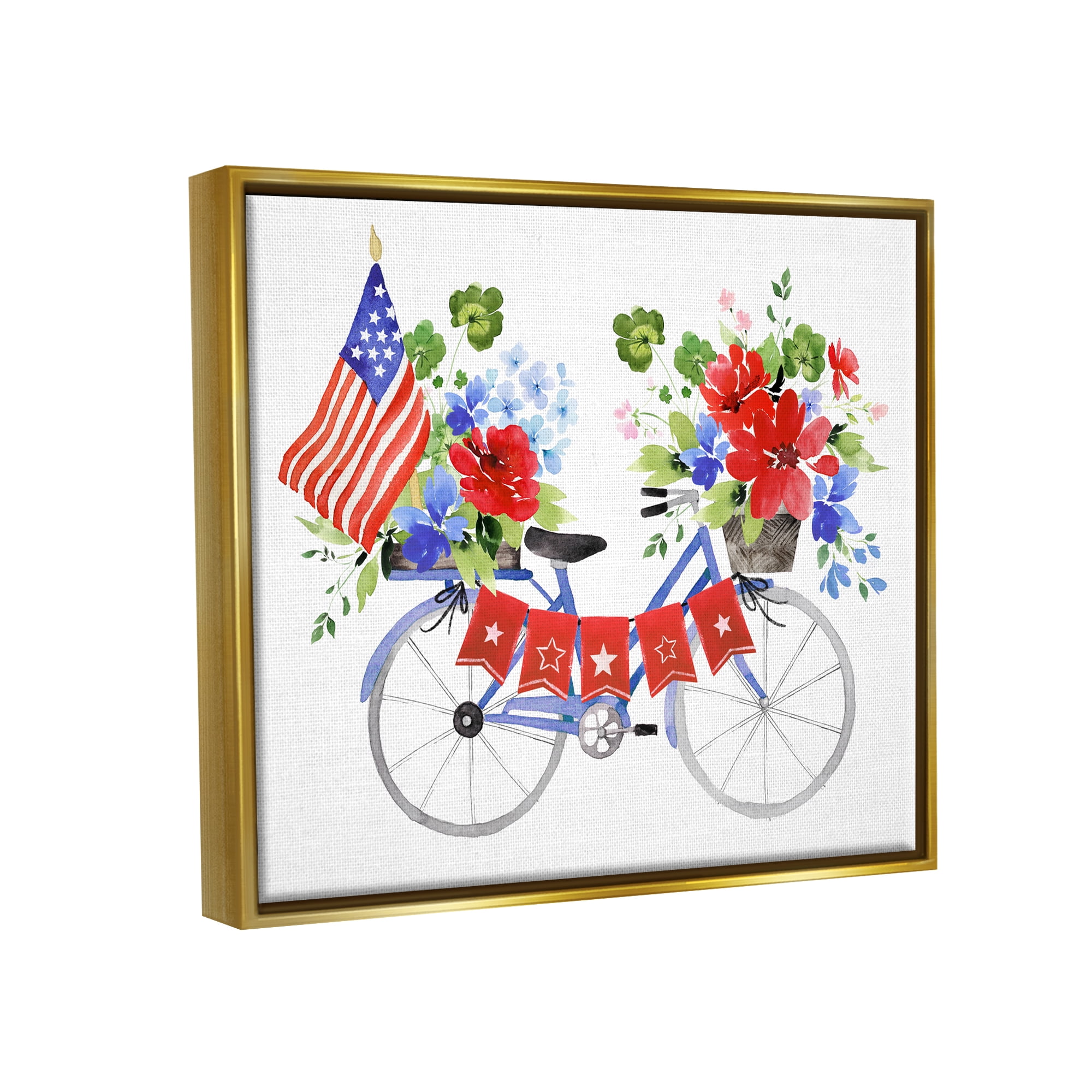 Stupell Industries Floral Americana Bicycle Transportation Painting Gold Floater Framed Art Print Wall Art, 21 x 17