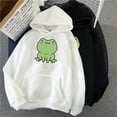 thumbnail image 2 of Honeeladyy Clearance under 5$ Hoodie for Women Funny Frog Cute Animal Shape Fashion Long Sleeve Oversized Sweatshirts Frog Graphic Comfy Pullover Tops White, 2 of 3