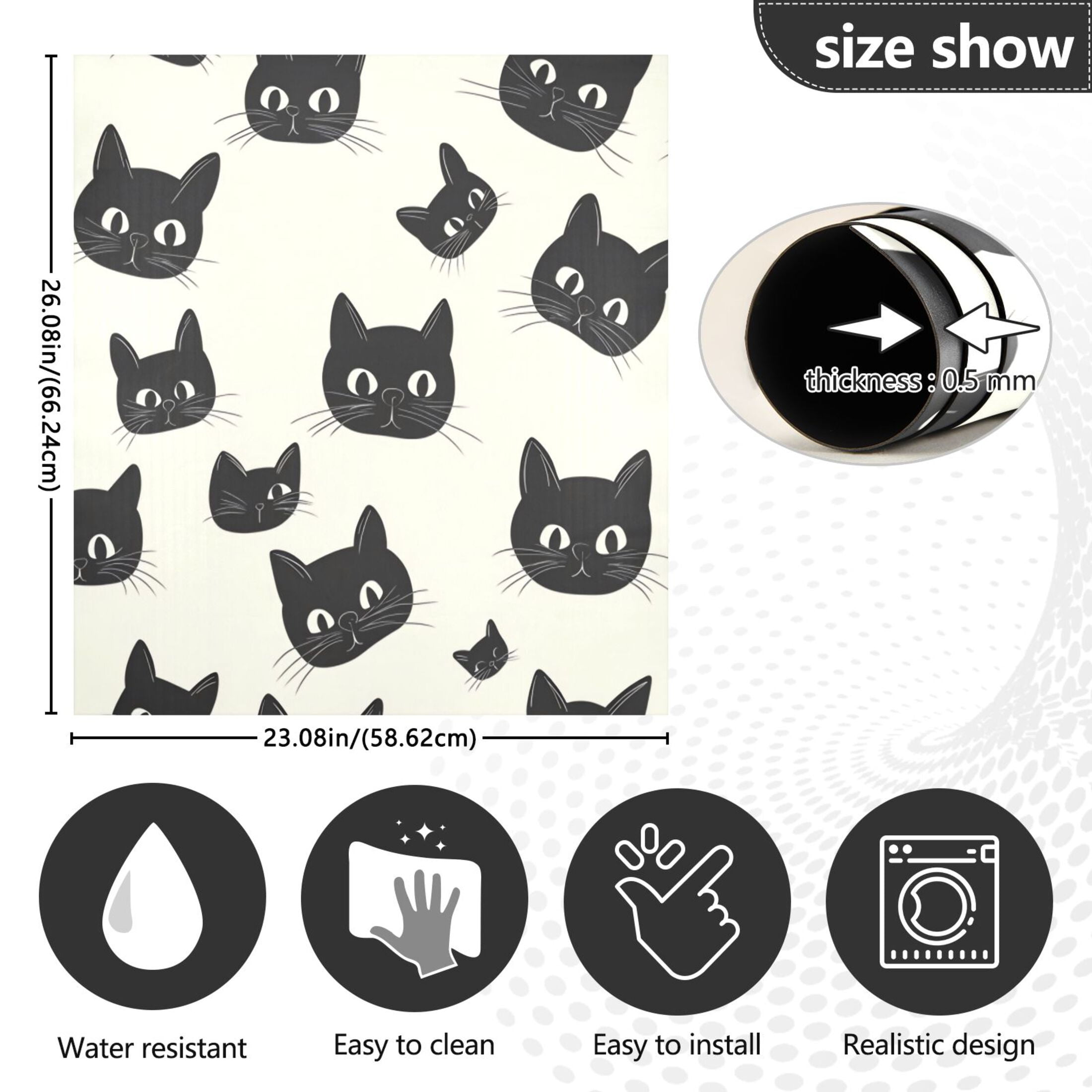 Dishwasher Magnetic Sticker 23x26 Inch Refrigerator Magnetic Sticker Washing Machine Magnetic Sticker Kitchen Panel Magnetic Sticker Home Decor Black Cartoon Cat Seamless