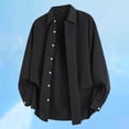 thumbnail image 2 of Zylarhe Mens Summer Shirts, Men Casual Loose Autumn Trend Solid Shirt Long Sleeve Button Down Tops Black XXL, 2 of 4