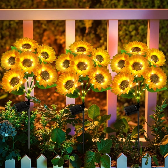 3 Pack with 18 Solar Sunflower Lights Outdoor Waterproof, Bright Solar Sunflower Lights for Lawn Yard Pathway