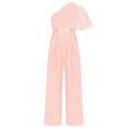 thumbnail image 4 of Linjinx Kids Girls Wide Leg Flared Rompers One Shoulder Ruffle Jumpsuit Wedding Pageant Gown Overalls Pink 14, 4 of 6