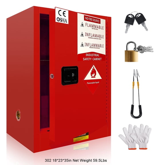 35 - inch 30 Gallon Industrial Fire Safety Cabinet - Double - Walled Steel Organizer with 3 - Point Locking, Ideal for Warehouse Flammable Liquid Storage