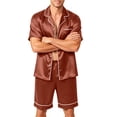 thumbnail image 3 of Garbnen Silk Mens Pajama Set 2 Piece Short Sleeve Button Down Sleepwear Pjs Shorts Set Casual Mens Loungewear Sets Brown XXL, 3 of 7