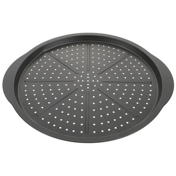 Round Perforated Pizza Pan 15Inch Carbon Steel Nonstick Coating Even Baking Sheet with Handle Oven Safe Cooking Tray