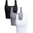 thumbnail image 1 of Women's 3 Piece Tank Tops Ribbed Seamless Workout Exercise Shirts Yoga Crop Tops, 1 of 5
