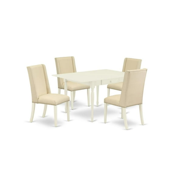 East West Furniture Dining Room Set Linen White, MZFL5-LWH-01