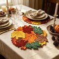 thumbnail image 5 of Fievgin 15" Round Fall Placemats, Thanksgiving Embroidered Maple Leaf Placemats with Cutwork Design for Harvest Holiday Table Decor, 5 of 8