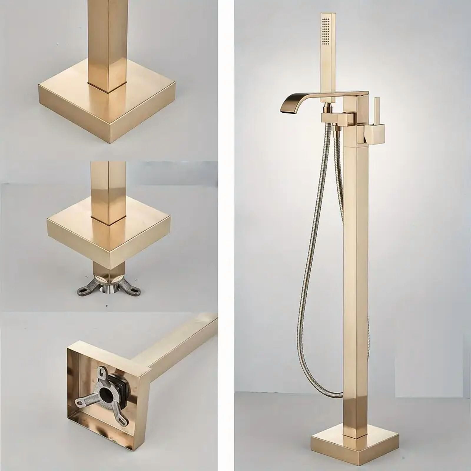Floor Mounted Brushed Gold Free Standing Bathtub Faucet Shower Tub Filler Spout