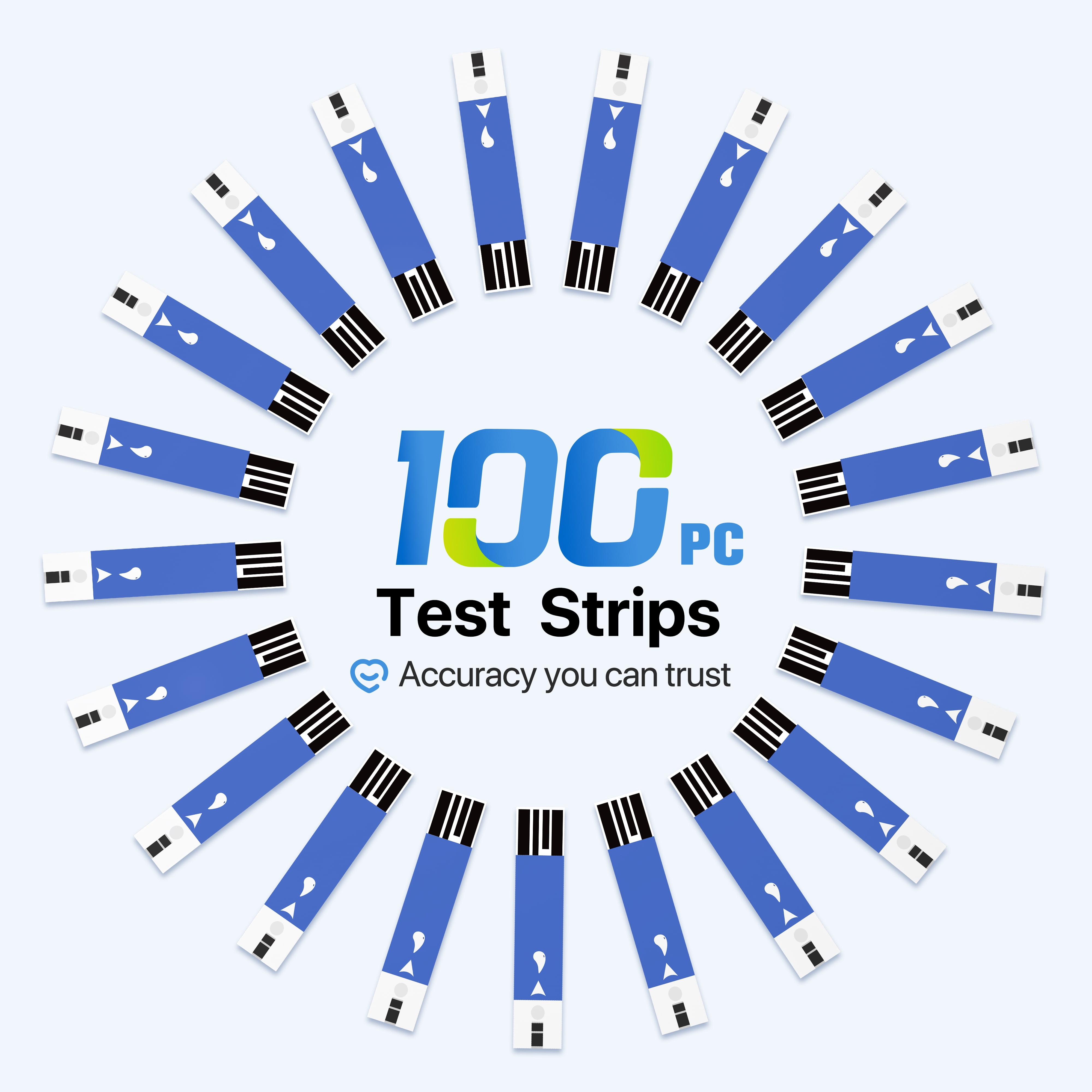 Diabetic Blood Test Strips*100, Used for G-425-1,G-425-2V, G-425-3 Blood Glucose Monitor Only, 0.7μl Blood Sample, Accurate Measurement, Results in 5 Seconds, 2 Bottles of 50 Pc