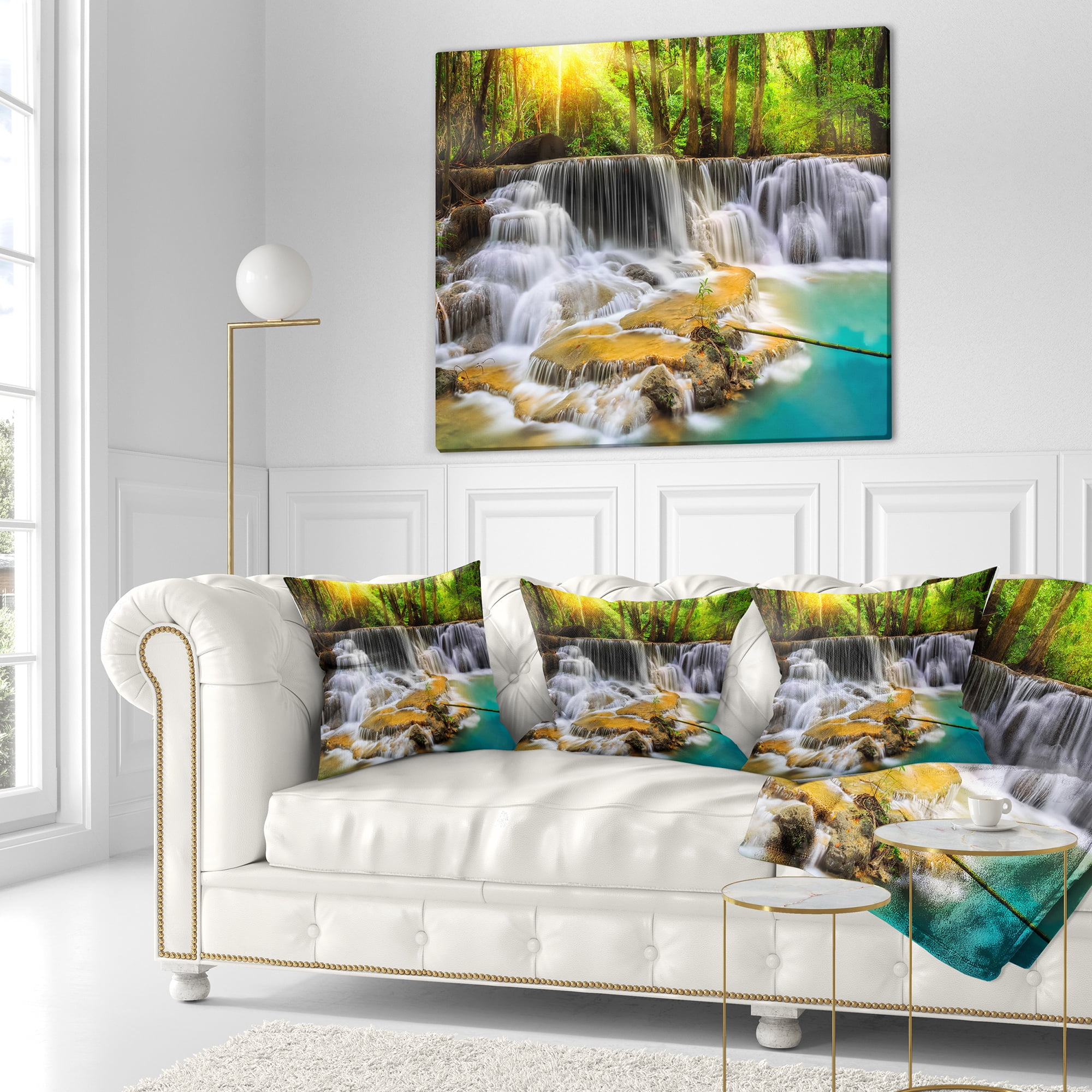 Designart Kanchanaburi Province Waterfall - Photography Throw Pillow - 16x16