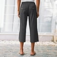 thumbnail image 5 of Plus Size Linen Capri Pants for Women with Pockets,Summer Breathable Loose Fit Wide Leg Flowy Work Trouser with Drawstring, 5 of 6