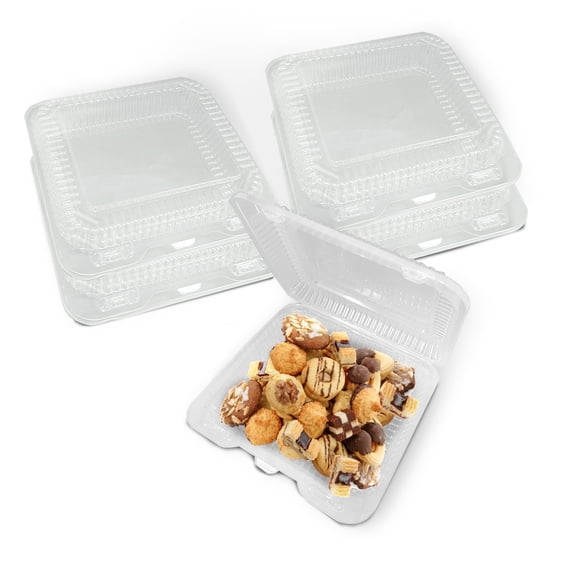 MT Products Clear Clamshell Take Out Containers with Hinged Lid 8.3" x 7.3" x 2.5" - Pastry Plastic To Go Containers - Pack of 40