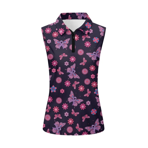 Whosucclay Butterfly Flowers Sport Tank Top for Women, Casual Womens Sleeveless Golf Shirt Elastic Breathable Ladies Golf Shirt