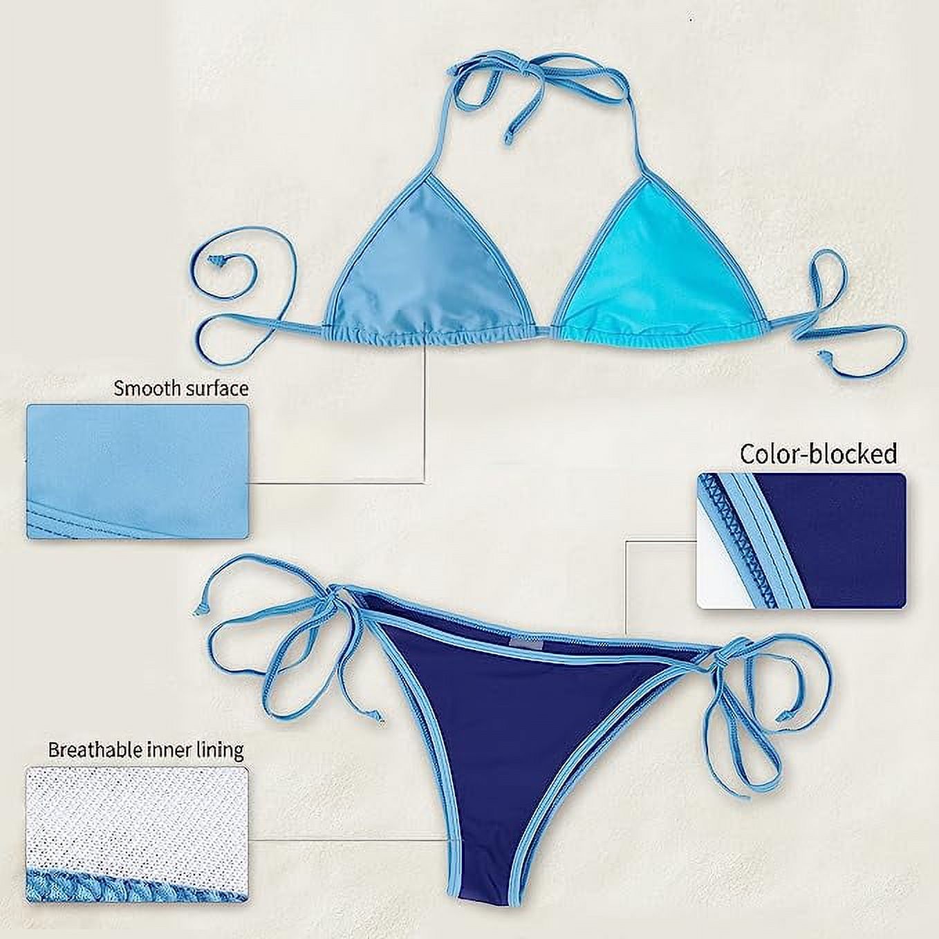 ZOWYA Women Triangle Tie Side Bikini Sets Solid Color Block/Tie Dye ...