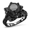 thumbnail image 2 of TAAPSEE JEWELS Round Cut Black Cubic Zirconia 14K Black Gold Finish Flower Bridal Ring Set, 2 of 4