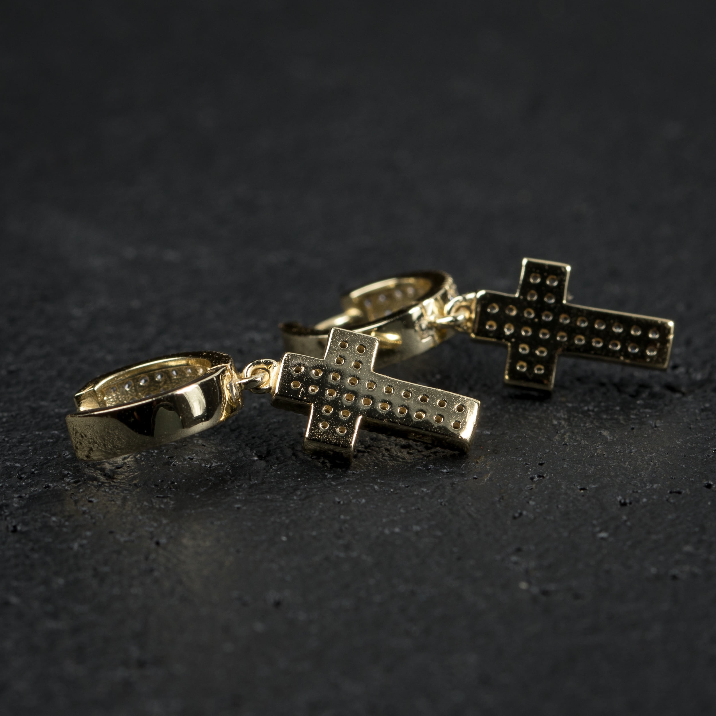 Men's Gold Plated 925 Sterling Silver Dangle Drop Huggie Cross Hoop Earrings