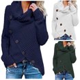 thumbnail image 5 of Women's 2023 Fall Winter Fashion Turtle Cowl Neck Long Sleeve Wrap Asymmetric Pullover Sweaters,Chunky Knitted Button Jumper Tops, 5 of 5