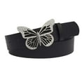 thumbnail image 2 of Cinturón con hebilla de mariposa de diamantes de imitación, cinturón con hebilla de pasador versátil, cinturón de PU, Negro, 2 of 9