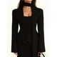 thumbnail image 4 of Chaqueta de Traje de Larga para Mujer, Color Liso, Cuello en V, Corte Entallado y Hombreras Negro M, 4 of 8