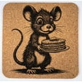 thumbnail image 4 of Cooking Mouse Cork Coaster Set Of 4 – Engraved Whimsical Kitchen Mice Drink, 4 of 5