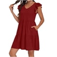 thumbnail image 2 of Uootdi Robes d'Été pour Femmes à Col en V, Manches à Volants, Ourlet à Volants, Robes Douces et Confortables, Coupe Décontractée, Mini Robes, Tenue de Vacances, Cadeau, 2 of 6
