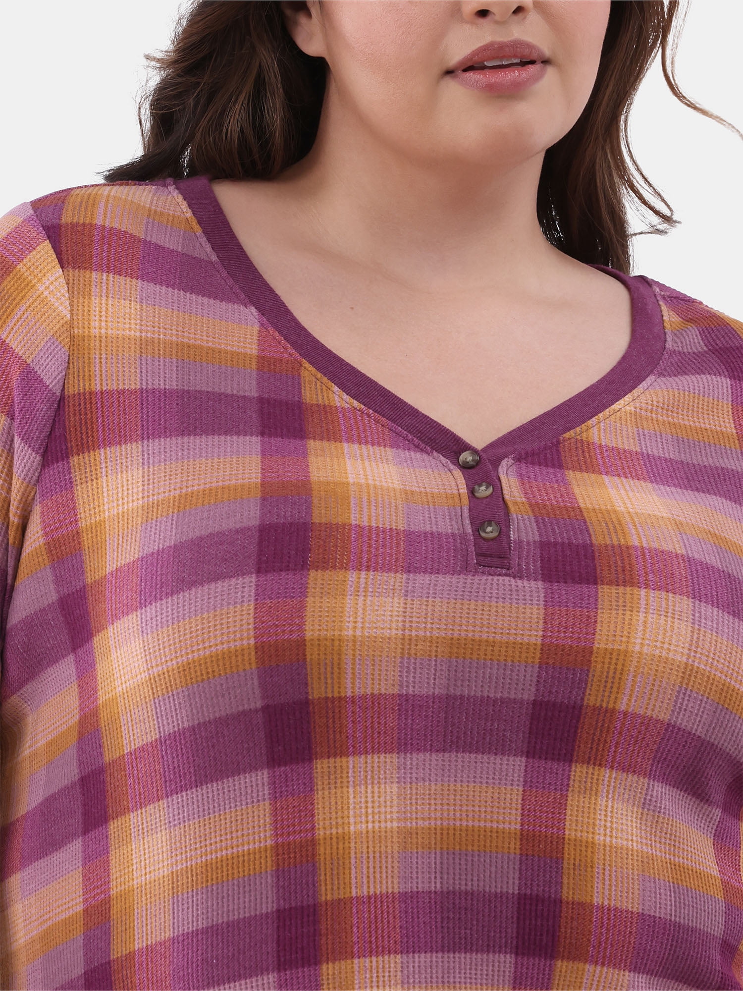 Terra & Sky Women's Plus Thermal Henley Top, Available in 1 and 2-Pack, Sizes 0X-5X