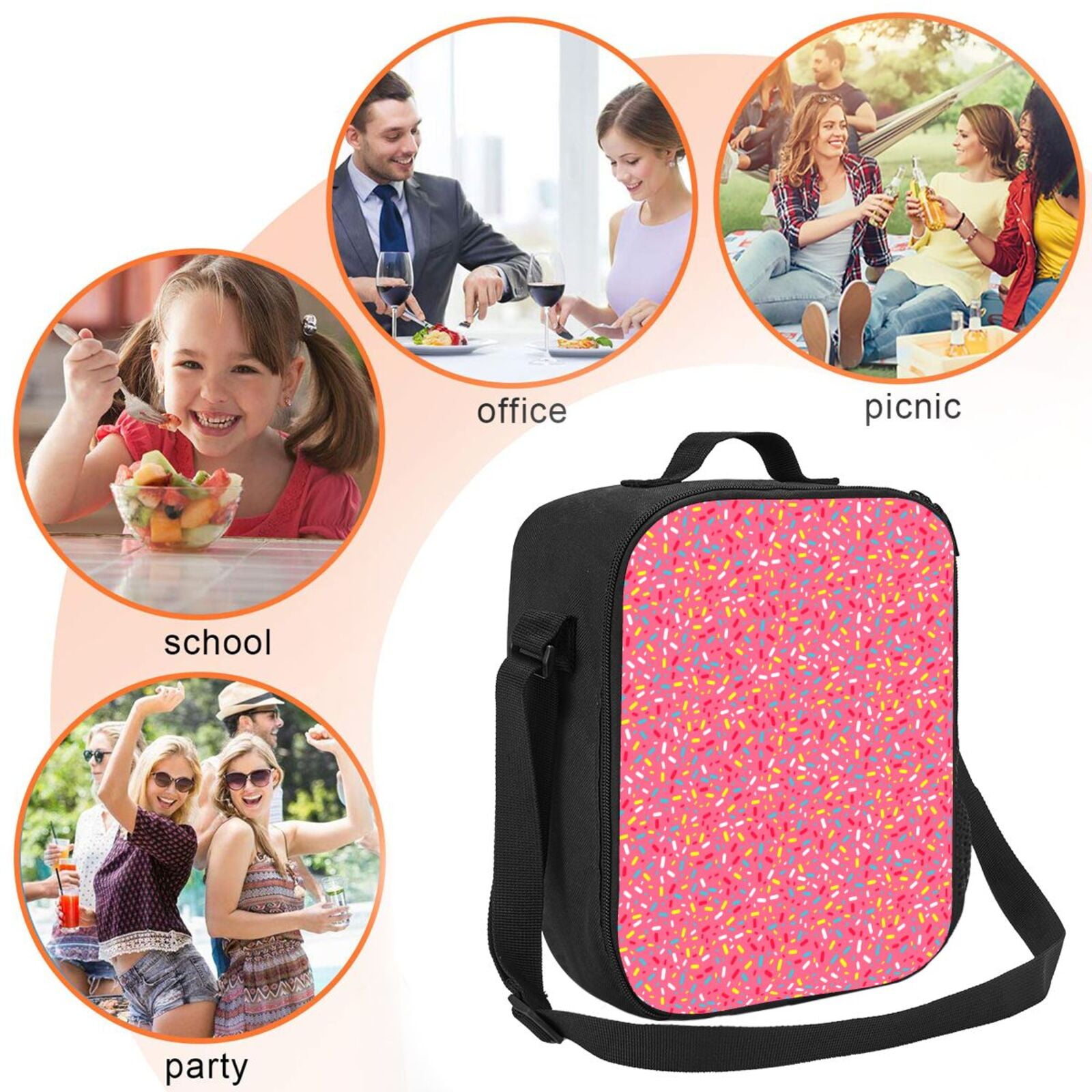 Ratiio Colorful Sprinkles Donuts Print Lunch Box - Reusable Lunch Bag Men Adult Women- Insulated LunchBox