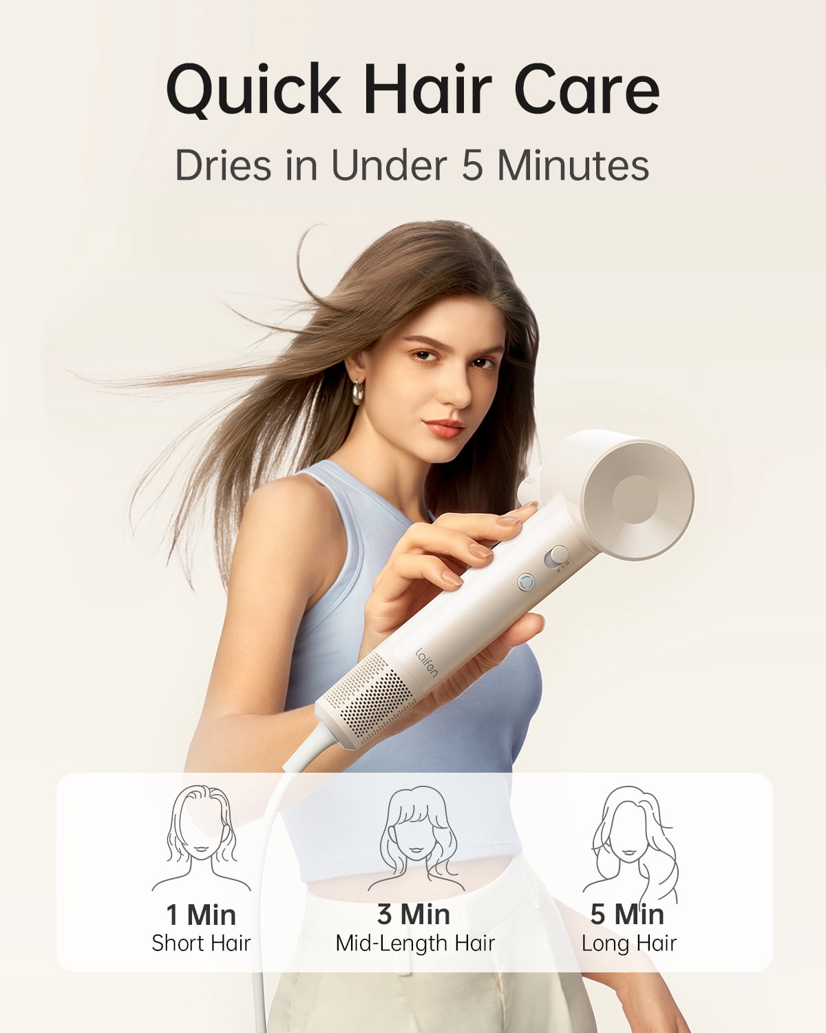 Laifen SE Lite Hair Dryer, 100,000 RPM Ionic Blow Dryer, Smooth Nozzle - Tan