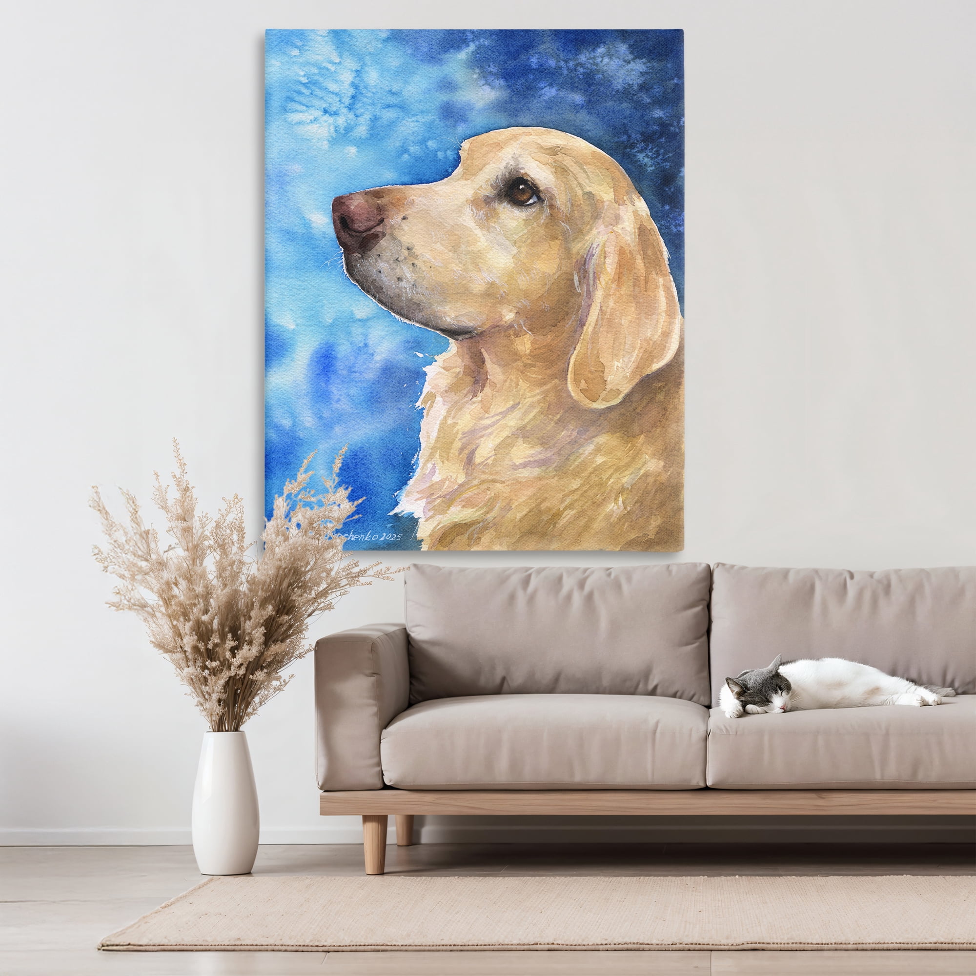 Stupell Industries Golden Retriever Portrait on Azure Canvas Wall Art, design by George Dyachenko