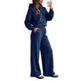 thumbnail image 6 of SZJXBUY Matching Sweatsuit Women Oversized Lounge Set Long Sleeve Hoodie and Wide Leg Pant Fall Winter Outfits Navy,L, 6 of 8