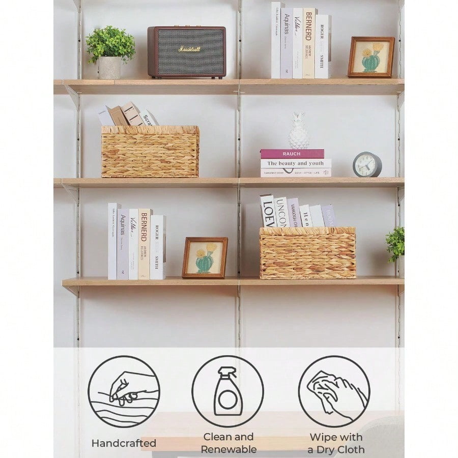 Wicker Basket, Baskets for Organizing, Storage Basket with Built-in Handles, Water Hyacinth Shelves (Medium 2-Pack, Natural Hyacinth)
